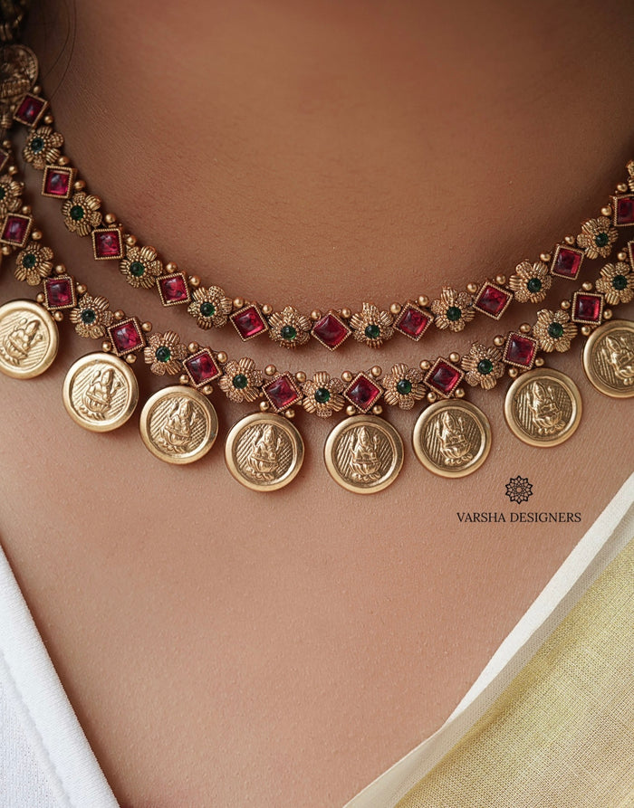 Matte Finish Layered Kasu Necklace