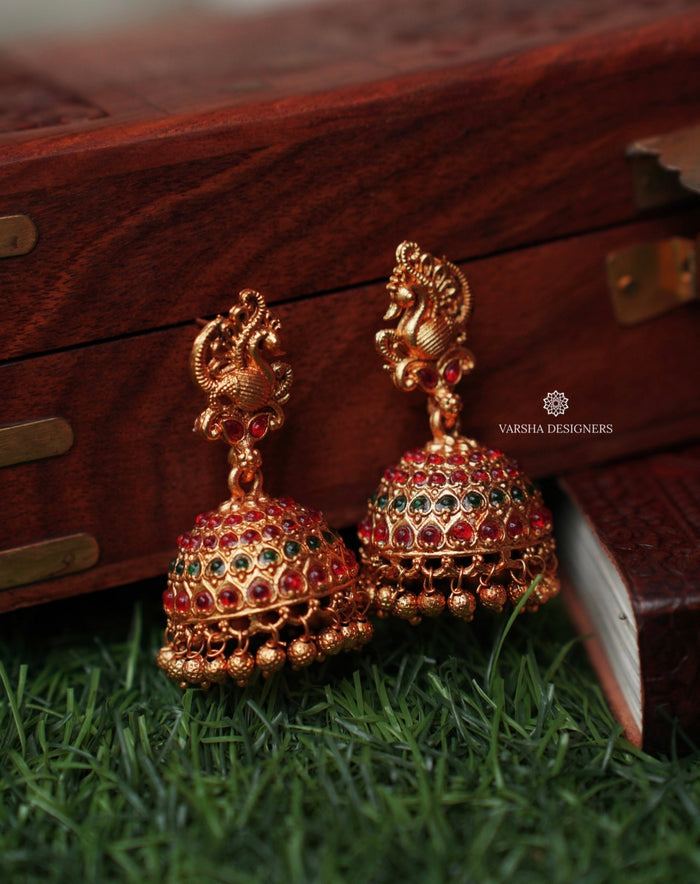 Matte Finish Light Weight Peacock Jhumkas