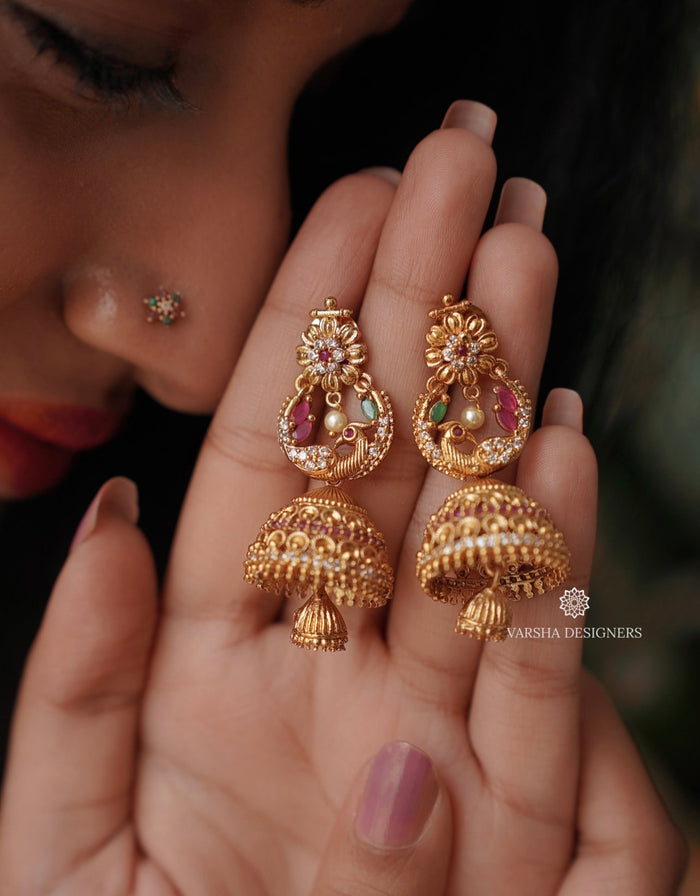 Matte Finish Light Weight Peacock Jhumkas