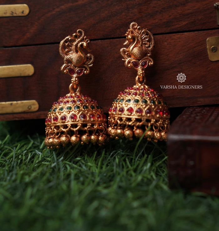 Matte Finish Light Weight Peacock Jhumkas