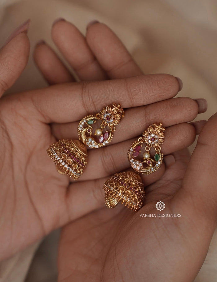 Matte Finish Light Weight Peacock Jhumkas