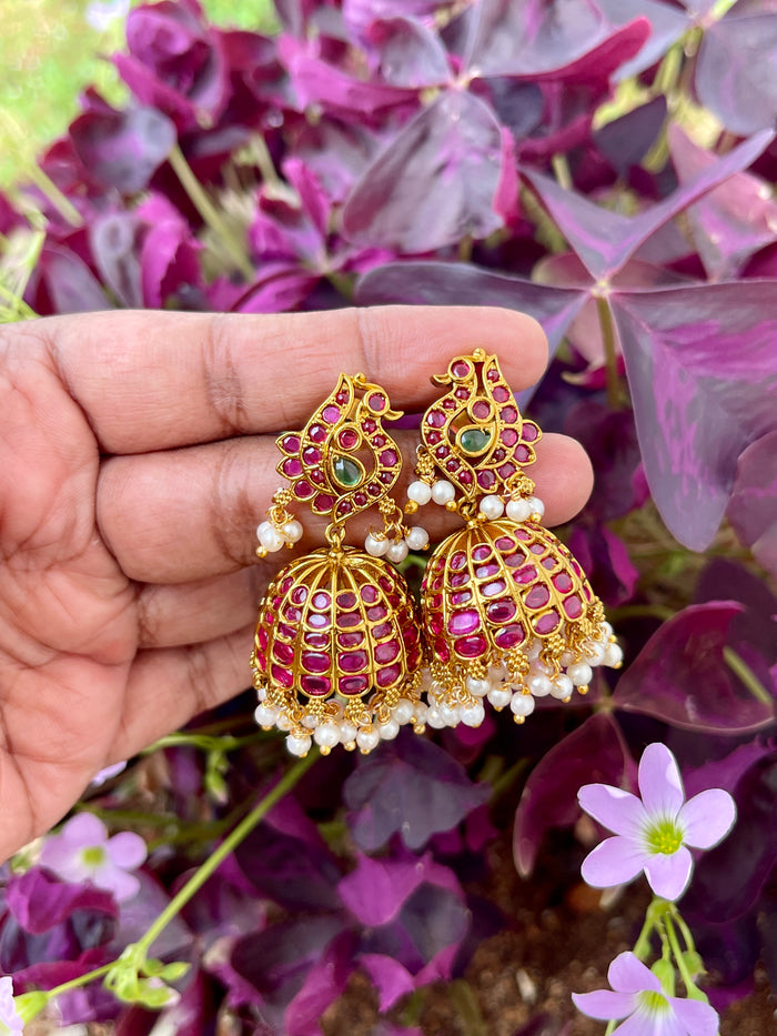 Matte Finish Peacock Kemp Jhumkas