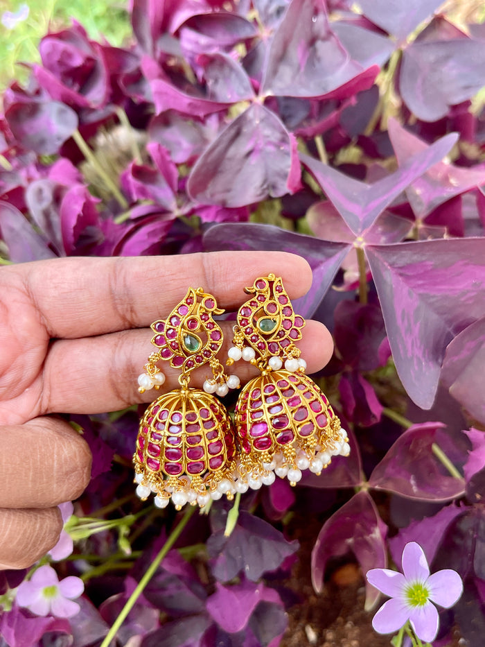 Matte Finish Peacock Kemp Jhumkas