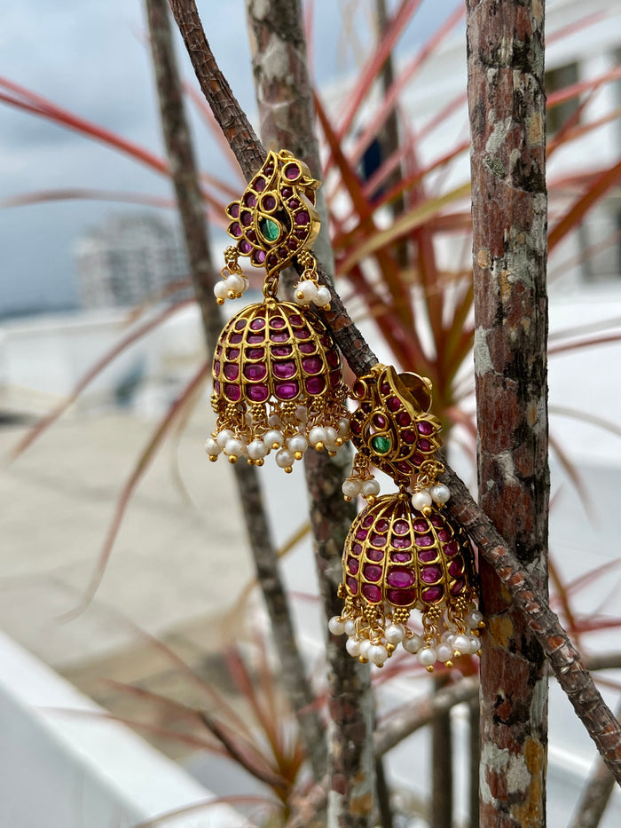 Matte Finish Peacock Kemp Jhumkas