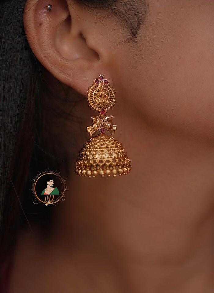Matte Finish Ruby Lakshmi Jhumkas