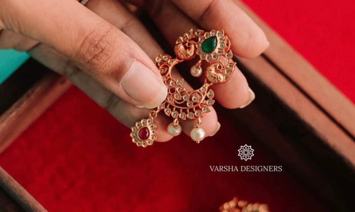 Matte Finish Stone Chandbali Earrings