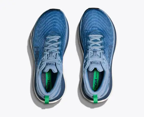 blue running shoe with 'Hoka' branding on a white background