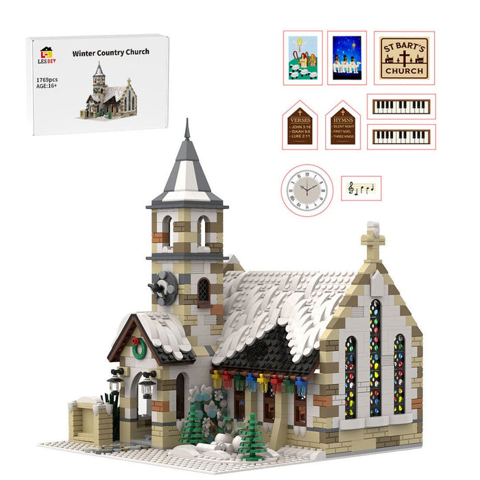 MOC - 147549 Winter Country Church Building Blocks - LesDiy -