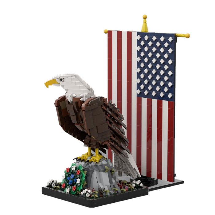 MOC - 161001+MOC - 161100 American Bald Eagle with Flag& Wreath - LesDiy - Red - brown