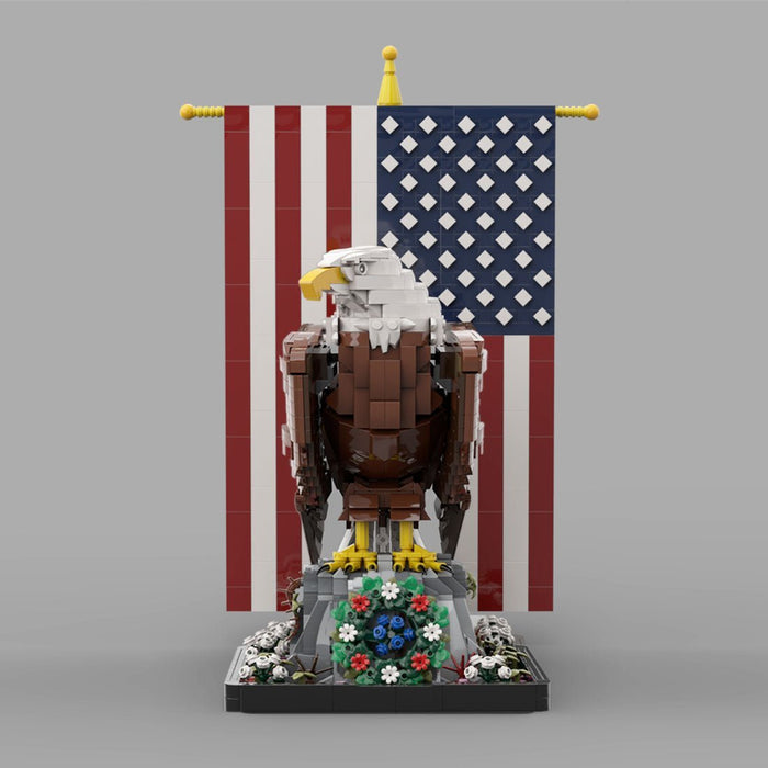 MOC - 161001+MOC - 161100 American Bald Eagle with Flag& Wreath - LesDiy - Red - brown