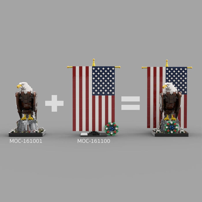 MOC - 161001+MOC - 161100 American Bald Eagle with Flag& Wreath - LesDiy - Red - brown