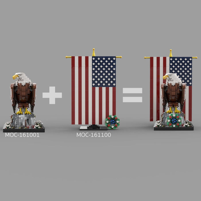 MOC - 161001+MOC - 161100 American Bald Eagle with Flag& Wreath - LesDiy - Red - brown