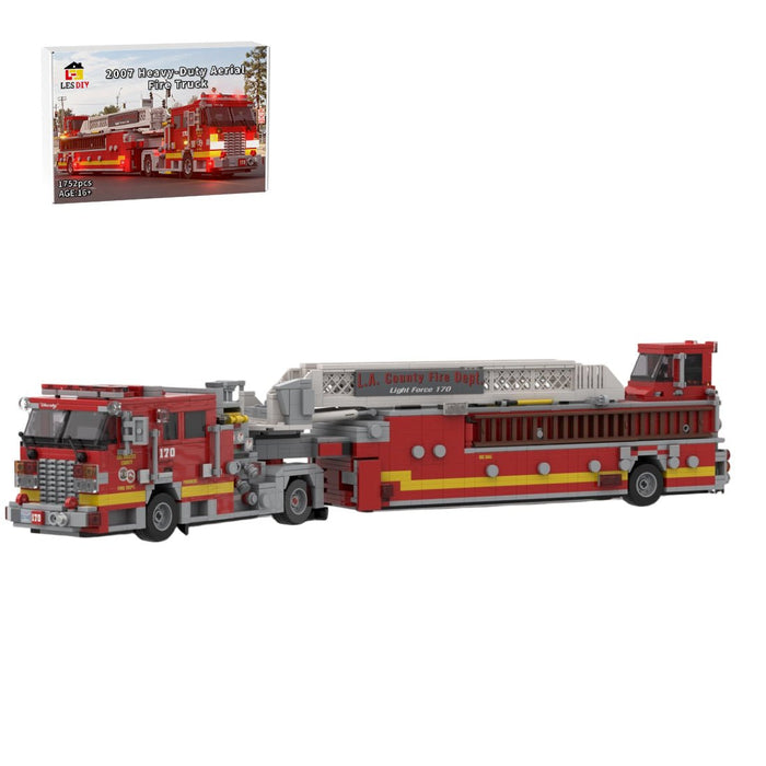 MOC-256302 2007 KME Predator Severe Service Tiller Fire Truck LACoFD Building Blocks-LesDiy-MOC-
