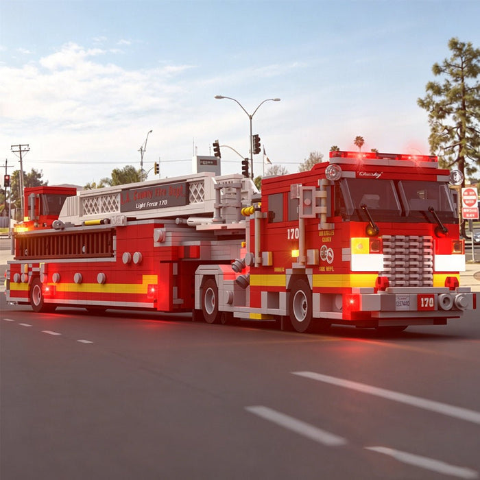 MOC-256302 2007 KME Predator Severe Service Tiller Fire Truck LACoFD Building Blocks-LesDiy-MOC-