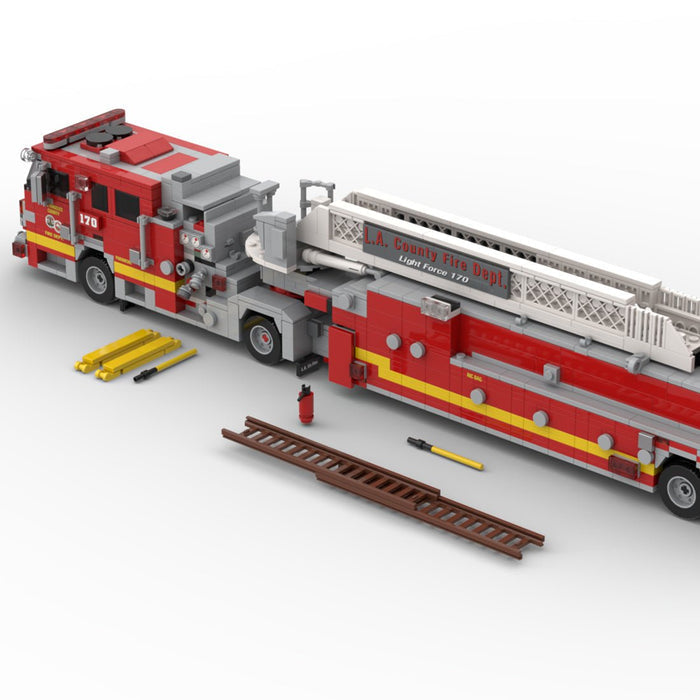 MOC-256302 2007 KME Predator Severe Service Tiller Fire Truck LACoFD Building Blocks-LesDiy-MOC-