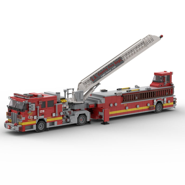 MOC-256302 2007 KME Predator Severe Service Tiller Fire Truck LACoFD Building Blocks-LesDiy-MOC-