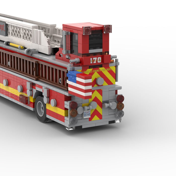 MOC-256302 2007 KME Predator Severe Service Tiller Fire Truck LACoFD Building Blocks-LesDiy-MOC-