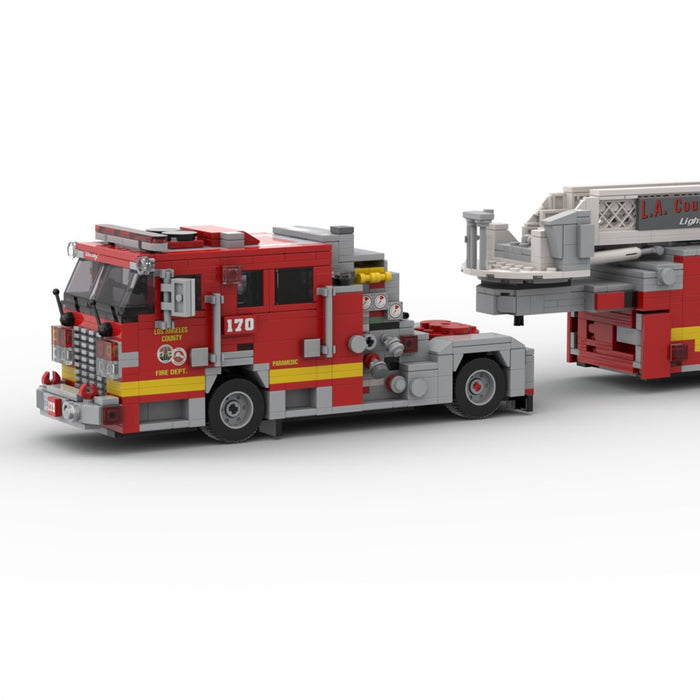 MOC-256302 2007 KME Predator Severe Service Tiller Fire Truck LACoFD Building Blocks-LesDiy-MOC-