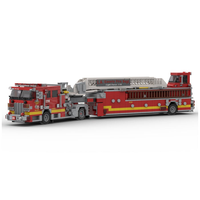 MOC-256302 2007 KME Predator Severe Service Tiller Fire Truck LACoFD Building Blocks-LesDiy-MOC-