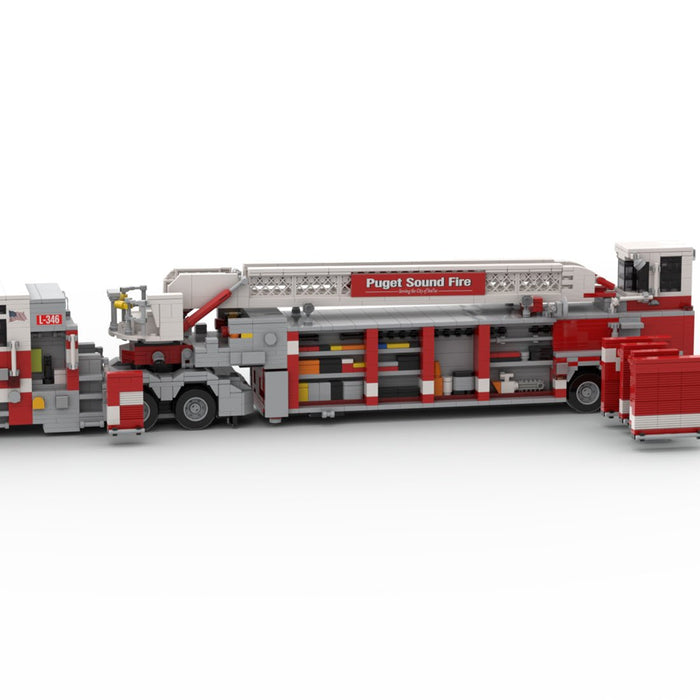 MOC-271368 Pierce Arrow XT Tandem Axle Tiller Fire Truck Building Blocks-LesDiy-MOC-