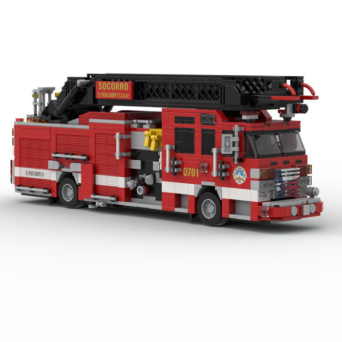 MOC-274191 Pierce Enforcer Rear Mount Aerial Quint Building Blocks-LesDiy-MOC-