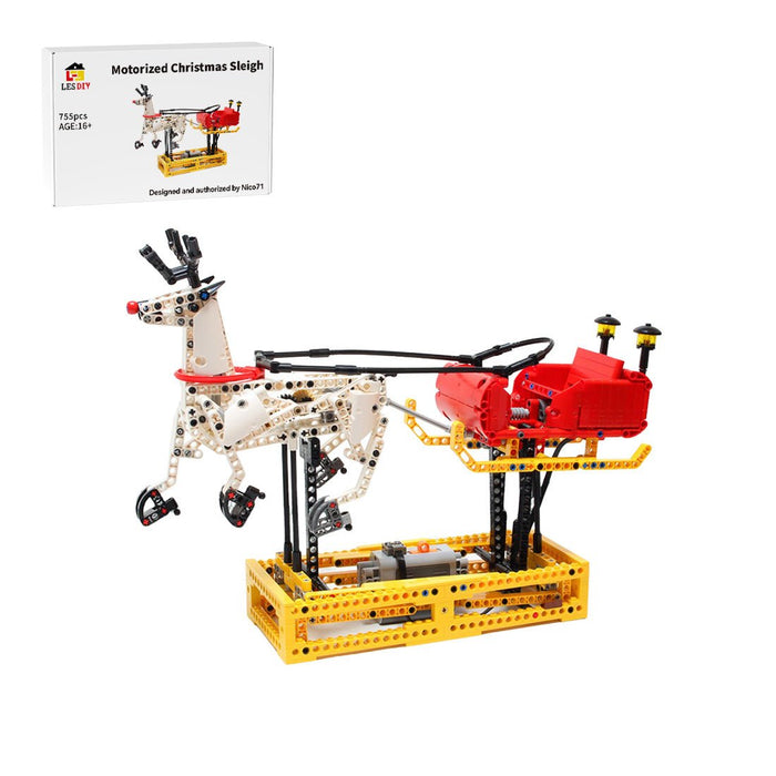 MOC-4121 Motorized Christmas Santa Sleigh & Reindeer Building Blocks-LesDiy-MOC-