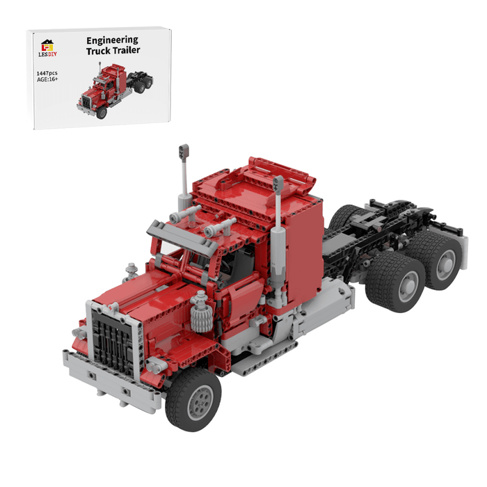 MOC - 72820 1/17 Technology RC Engineering Truck Trailer Building Blocks - LesDiy - Red
