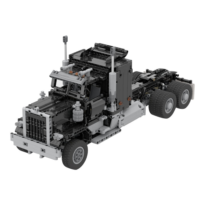 MOC - 72820 1/17 Technology RC Engineering Truck Trailer Building Blocks - LesDiy - Black