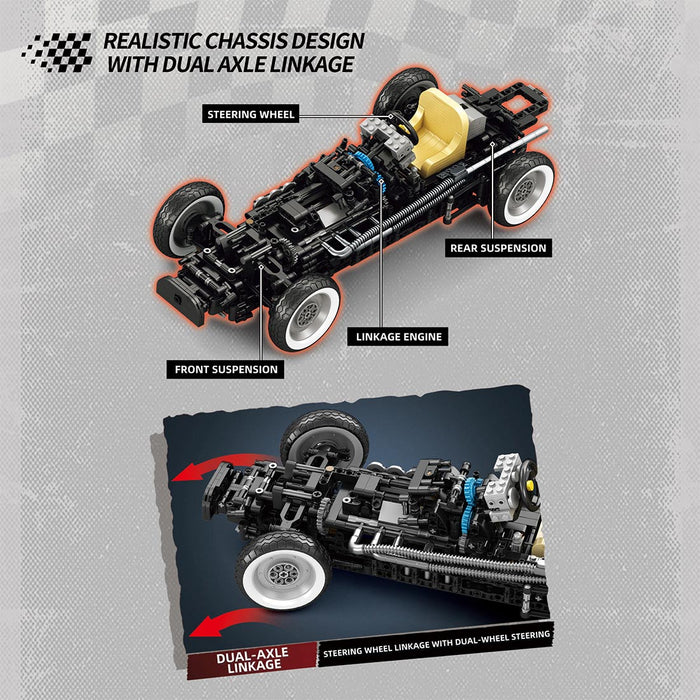 Mocsage 1/8 Scale 1950s Retro Championship Race Car Building Blocks - LesDiy -