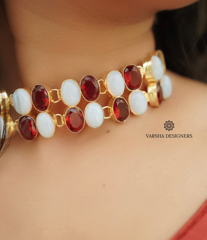 Moonstone and Garnet Choker Set