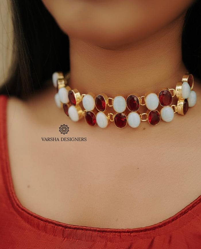 Moonstone and Garnet Choker Set
