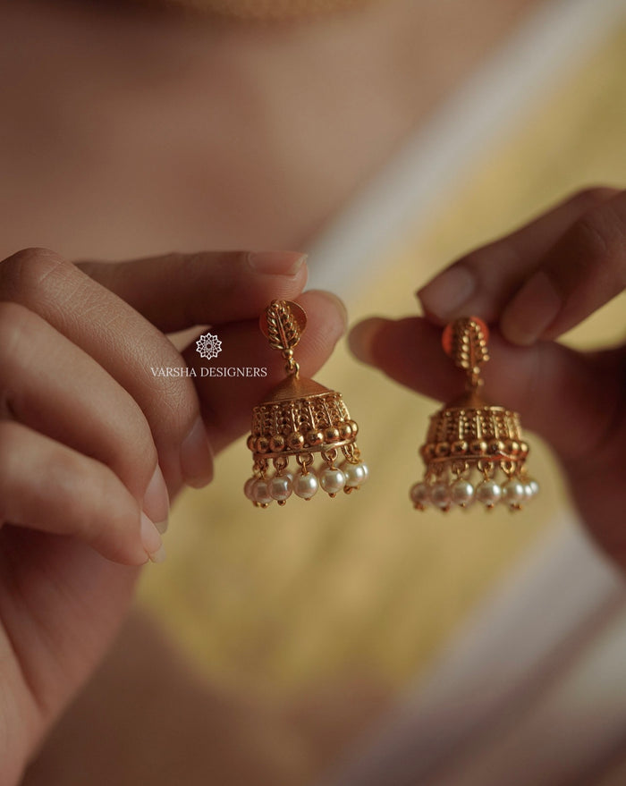 Matte Finish Necklace with Pearl Jhumkas