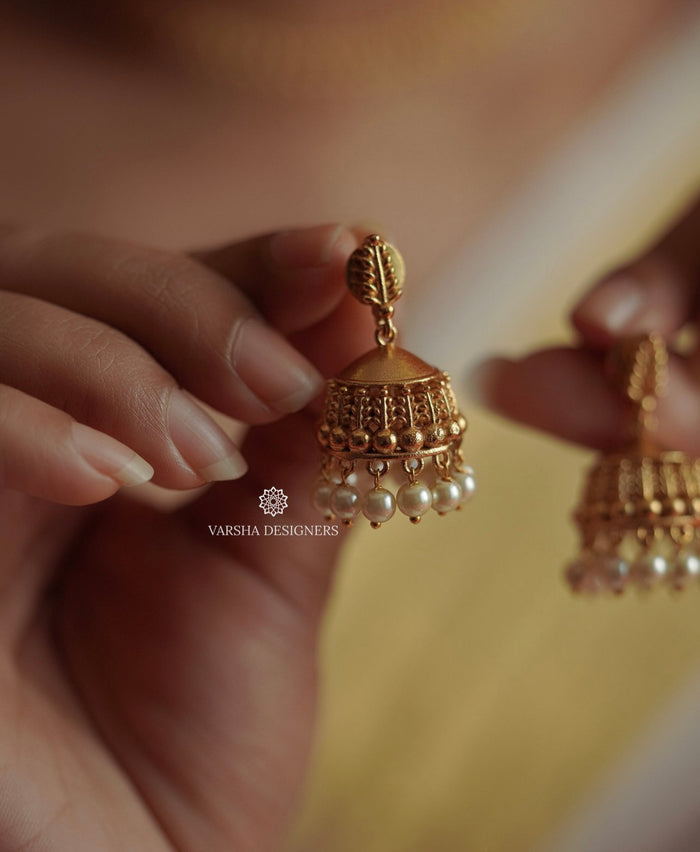 Matte Finish Necklace with Pearl Jhumkas