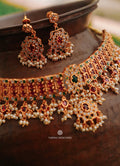Multistone Gold Finish Stone Choker Set