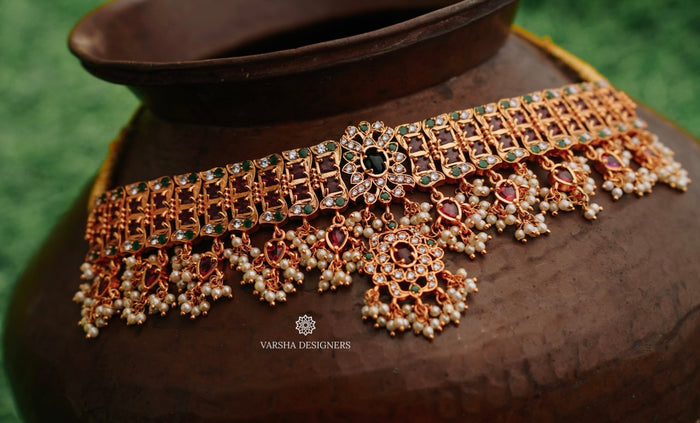 Multistone Gold Finish Stone Choker Set