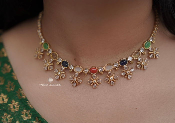 Panchratan Stone Necklace Set