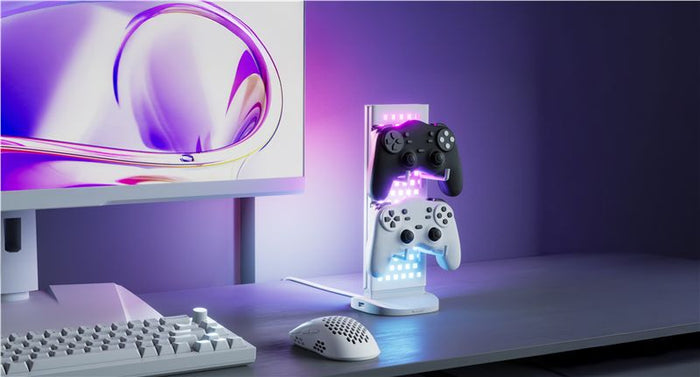 Panou luminos de birou Nanoleaf Pegboard Desk Dock cu hub USB, alb