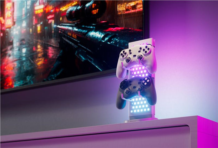 Panou luminos de birou Nanoleaf Pegboard Desk Dock cu hub USB, alb