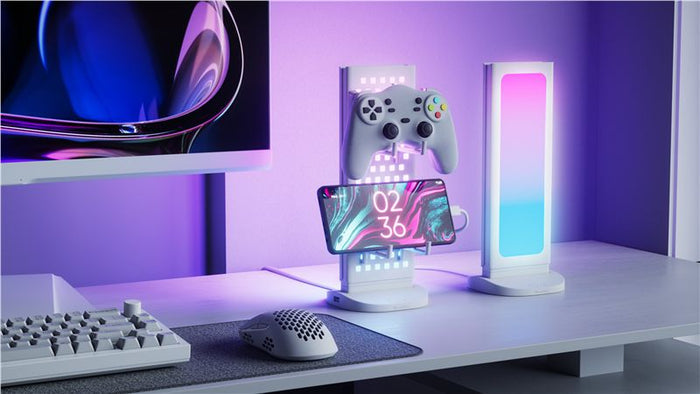 Panou luminos de birou Nanoleaf Pegboard Desk Dock cu hub USB, alb