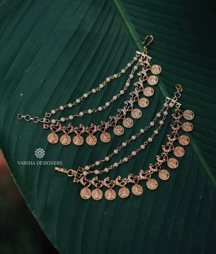 Peacock Bridal Pearl Earchains