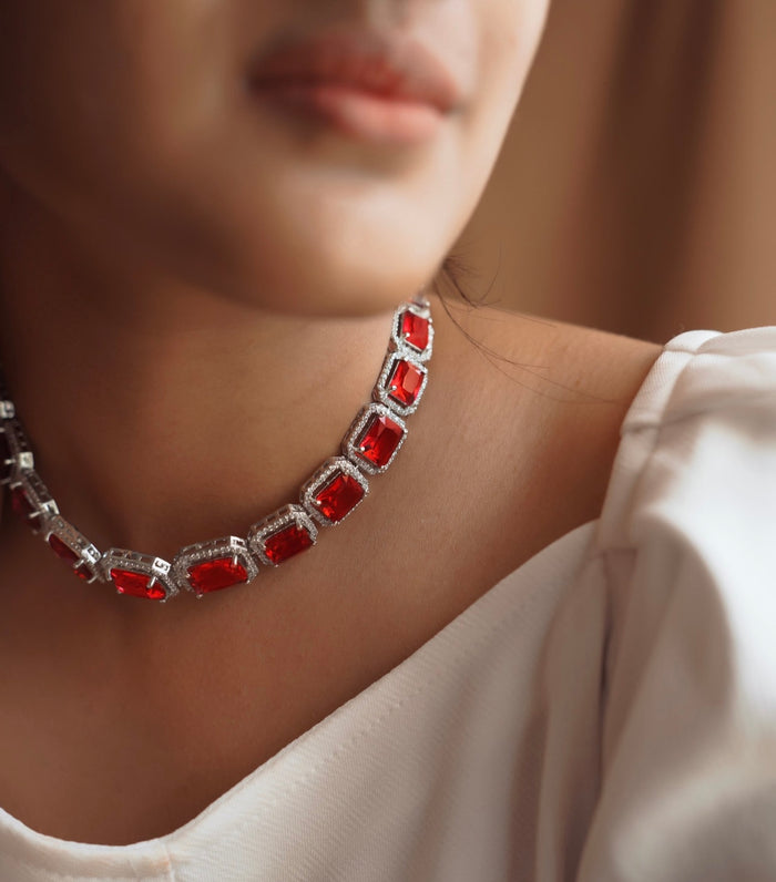 Rich Carmine Zircon Stone Necklace