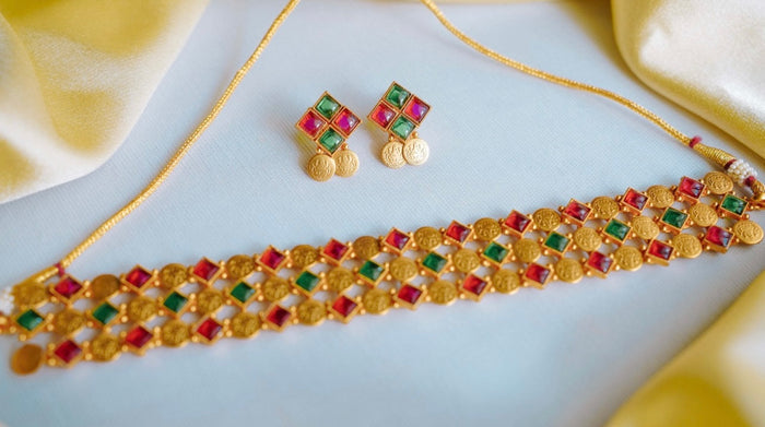 Ruby & Green Coin Choker Set