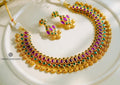 Ruby & Green Lakshmi Coin Necklace
