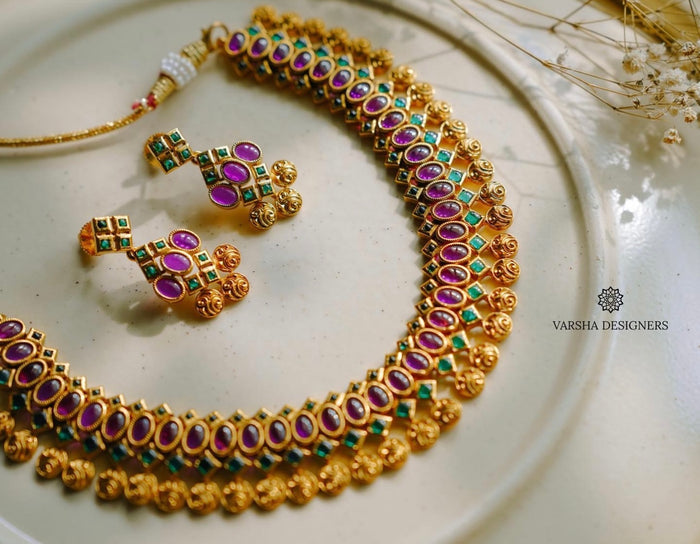 Ruby & Green Lakshmi Coin Necklace