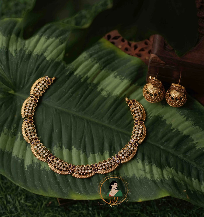 Ruby & White Stone Necklace Set