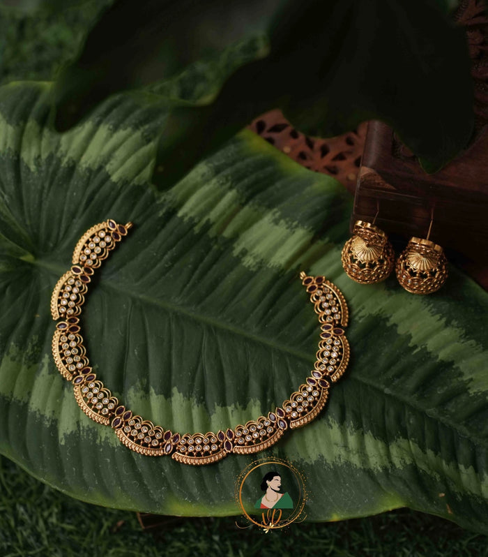 Ruby & White Teardrop Necklace Set