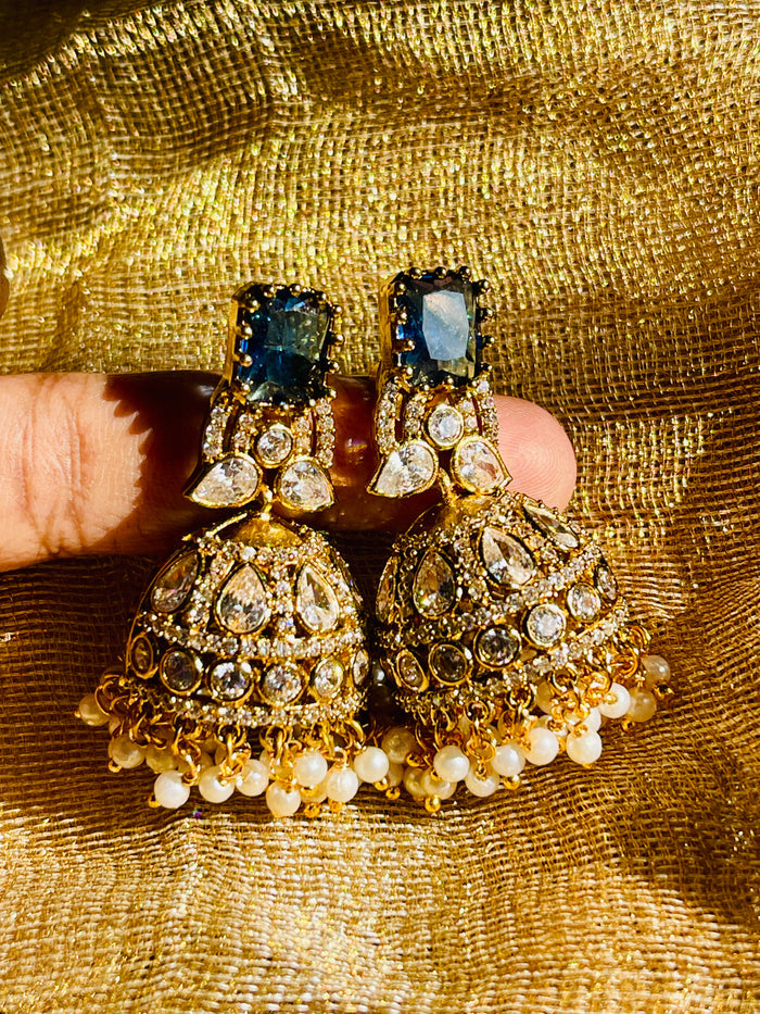 Sapphire Stone Victorian Jhumkas