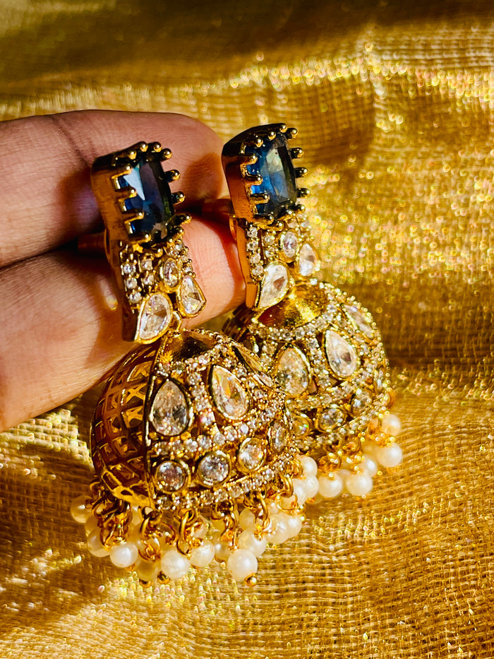 Sapphire Stone Victorian Jhumkas