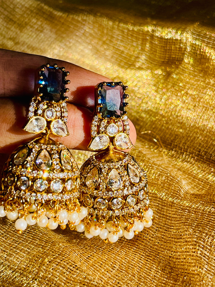 Sapphire Stone Victorian Jhumkas