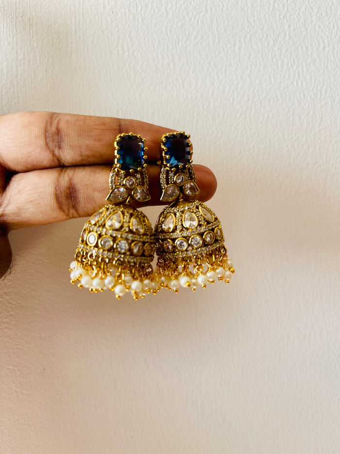 Sapphire Stone Victorian Jhumkas